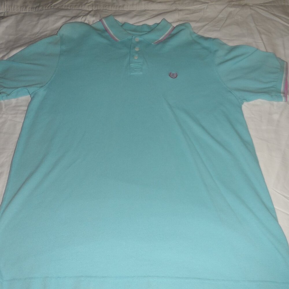 Mens CHAPS Short Sleeve Light Blue Button Collar Shirt-- Large